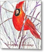 Happy Holidays Snow Cardinal Metal Print