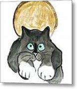 Harvest Moon And Tuxedo Cat Metal Print