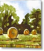 Hay Bales At Noontime Metal Print