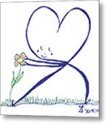 Heart Touches Flower Lovingly Metal Print