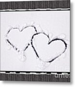 Hearts On Snow With Wood Panel Background Metal Print