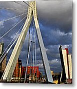 Heavy Clouds Over Erasmus Bridge In Rotterdam Metal Print