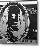 Hello Benjamin - Silver One Hundred Dollar Us Bill On Black Metal Print