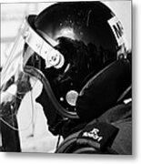 Helmet Of Psni Riot Officer Head And Shoulders On Crumlin Road At Ardoyne Shops Belfast 12th July Metal Print
