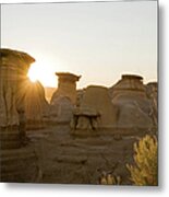 Hoodoos At Sunset, Near Drumheller Metal Print