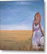 Girl In Wheat Field Metal Print