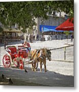 Horse And Carriage Street Scene Montreal Metal Print