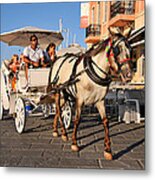 Horse Carriage At The Old Port Of Chania Metal Print