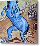 Horse  Frightend By A Snake Metal Print