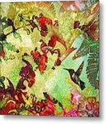 V Hummingbird In Flower Heaven - Vertical Metal Print