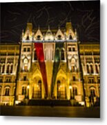 Hungarian Parliament At Night Metal Print