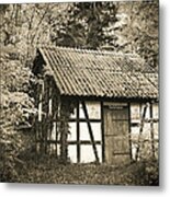 Hut In The Forest Sepia Vintage Style Metal Print