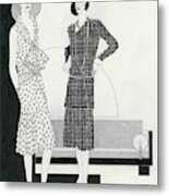 Illustration Of Two Models Wearing Dresses Metal Print