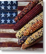 Indian Corn On American Flag Metal Print