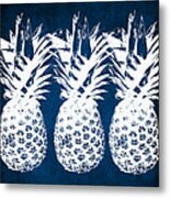 Indigo And White Pineapples Metal Print