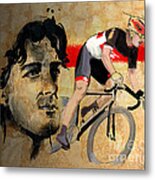 Ink Portrait Illustration Print Of Cycling Athlete Fabian Cancellara Metal Print