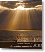 Inspirational Sun Rays Over Calm Ocean Clouds Bible Verse Photograph Metal Print