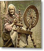 Irish Woman And Spinning Wheel Metal Print