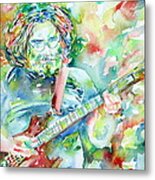 Jerry Garcia Playing The Guitar Watercolor Portrait.3 Metal Print