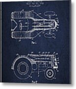 John Deer Tractor Patent Drawing From 1932 - Navy Blue Metal Print