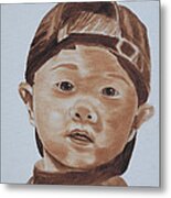 Kids In Hats - Young Baseball Fan Metal Print