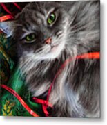 Kitty Christmas Card Metal Print