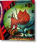 Kitty In A Fish Bowl - Abstract Cat Metal Print