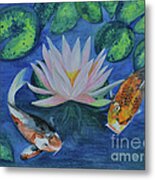 Koi In The Lily Pond Metal Print