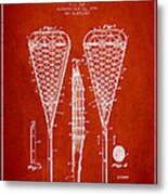 Lacrosse Stick Patent From 1950- Red Metal Print