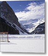 Lake Louise Hockey Net Metal Print