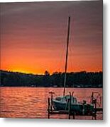 Lake Sunset And Sailboat Metal Print