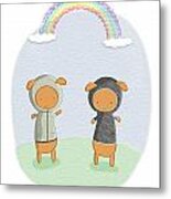 Lamb Carrots Cute Friends Under A Rainbow Illustration Metal Print