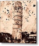 Leaning Tower Of Pisa Sepia Metal Print