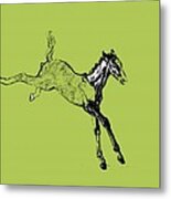 Leaping Foal Greens Metal Print