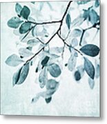 Leaves In Dusty Blue Metal Poster