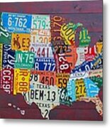 License Plate Map Of The United States Metal Print