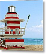 Lifeguard Station At The Beach In South Miami Metal Print