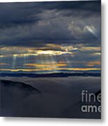 Light Streaming Through Clouds On Foggy Morning Metal Print