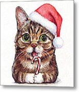 Cat Santa Christmas Animal Metal Print