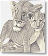Lioness And Cub Metal Print