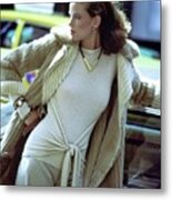 Lisa Taylor Wearing A Fur Coat Metal Print