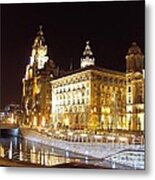 Liver Building And Canal Liverpool Uk Metal Print