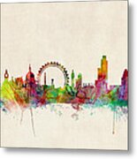 London Skyline Watercolour Metal Poster