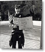 Lone Pro-war Supporter Anti-persian Gulf War Rally Tucson Arizona 1991 Black And White Metal Print