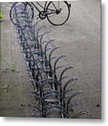 Lonely Bike At Bicycle Rack Metal Print