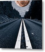 Lonely Road And Full Moon Metal Print