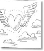 Love Heart Flying In The Air Drawing Metal Print