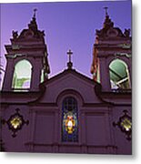 Low Angle View Of A Cathedral Lit Metal Print