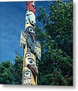 Low Angle View Of A Totem Pole, Totem Metal Print
