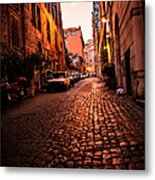 Low Key Image Of Typical Rome Street At Metal Print
